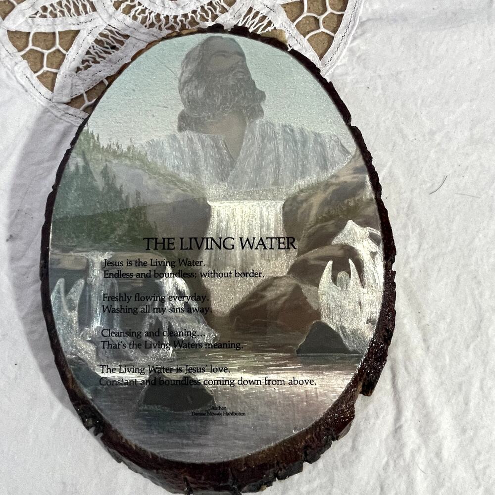 The Living Water Wall Plaque Jesus Niagara Falls NY Wood Slab Leather Hanger